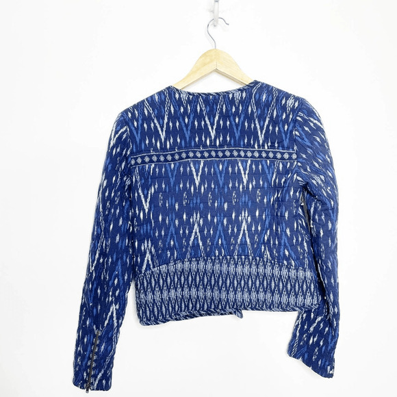 Joie Soft Akinyi Quilted Ikat Crop Jacket blue moto zippered womens s Small - Picture 5 of 8